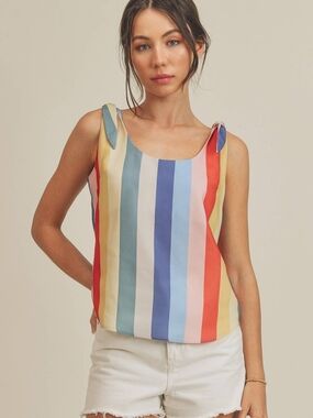 Aemi + Co Striped Tie-Shoulder Tank Top - Multi